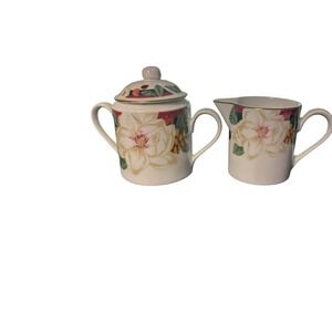 Tienshan Magnolia Creamer & Sugar Bowl Set Fine China Floral